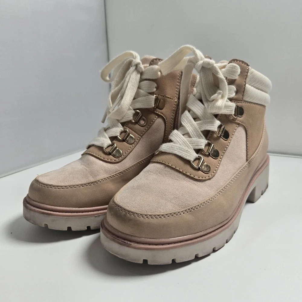Cat And Jack‎ Girls 2 Youth Kids Ren Lace Up Hiker Boots Bootie Tan Pink